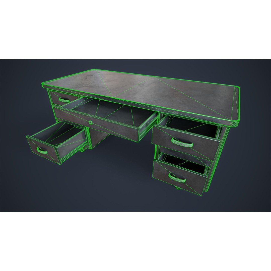 Retro Metal Office Desk 3D Model – Low Poly Game Ready, FBX, OBJ - View 26