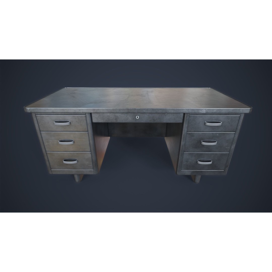 Retro Metal Office Desk 3D Model – Low Poly Game Ready, FBX, OBJ - View 7