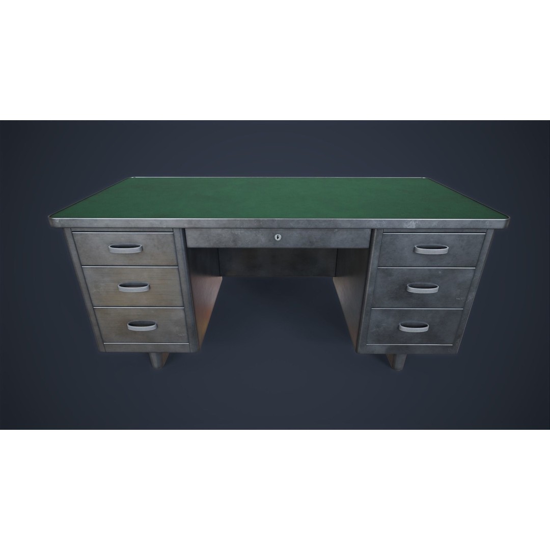 Retro Metal Office Desk 3D Model – Low Poly Game Ready, FBX, OBJ - View 8