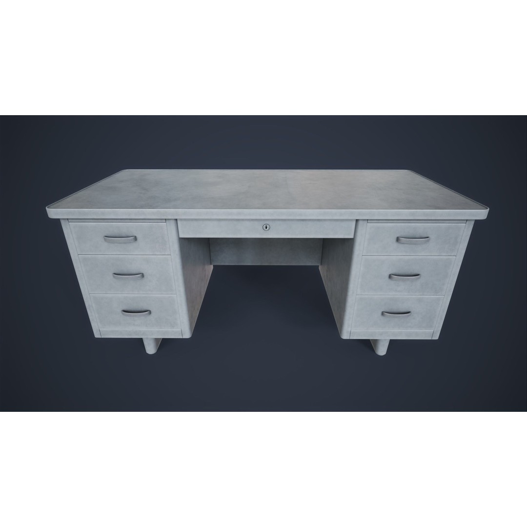 Retro Metal Office Desk 3D Model – Low Poly Game Ready, FBX, OBJ - View 9