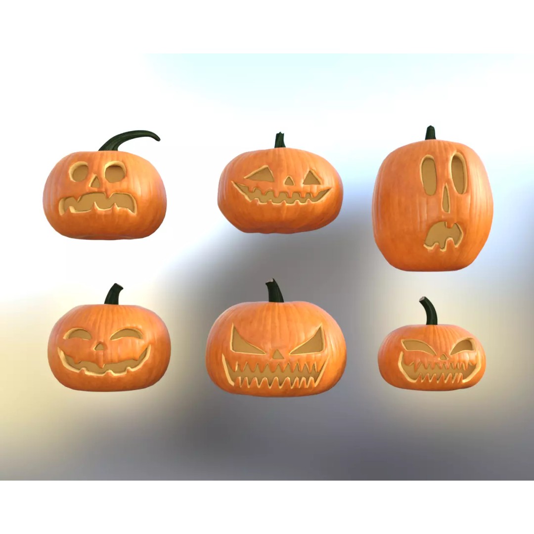 Halloween Pumpkin Pack 3D Model – Low Poly Game Asset, FBX - View 2