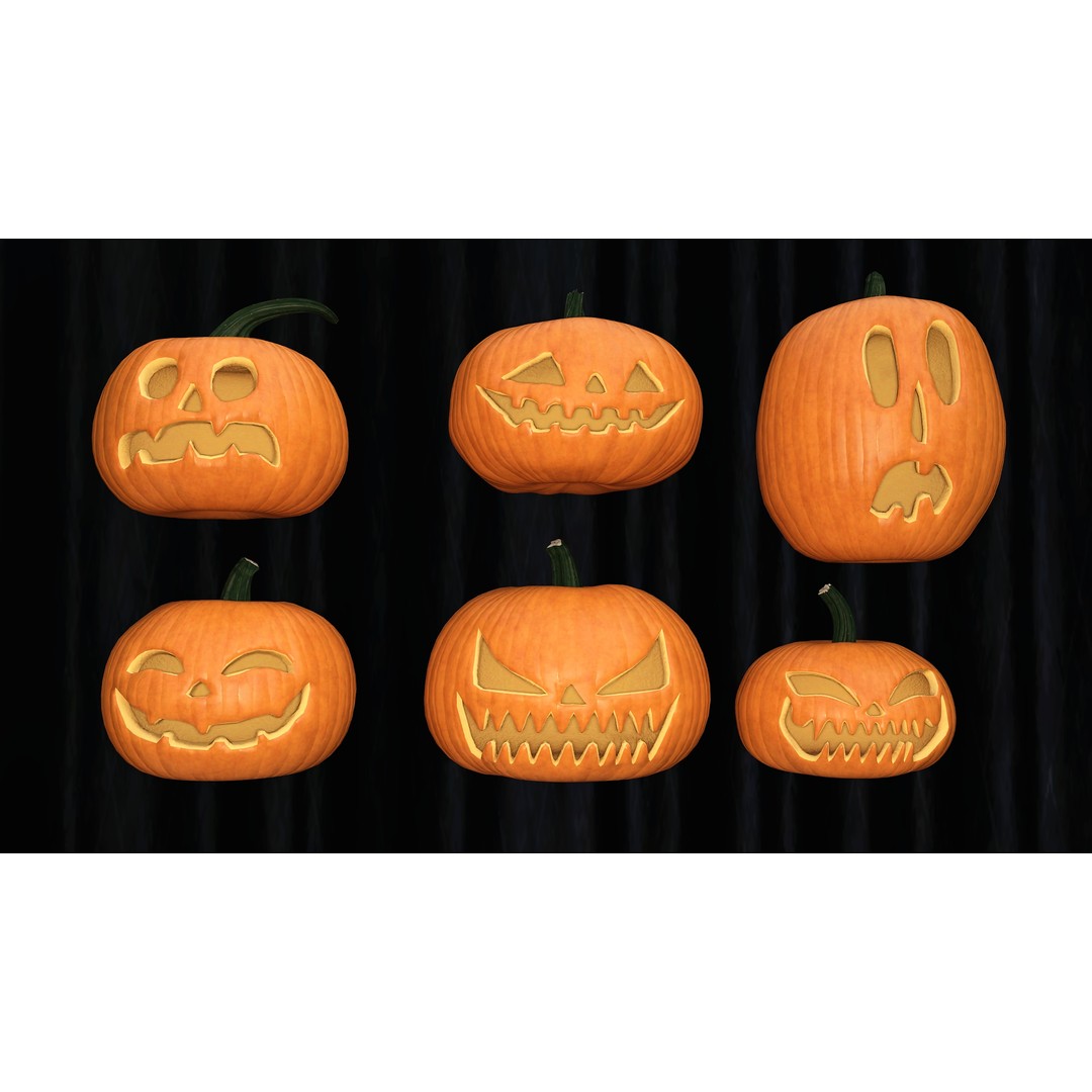 Halloween Pumpkin Pack 3D Model – Low Poly Game Asset, FBX - View 3