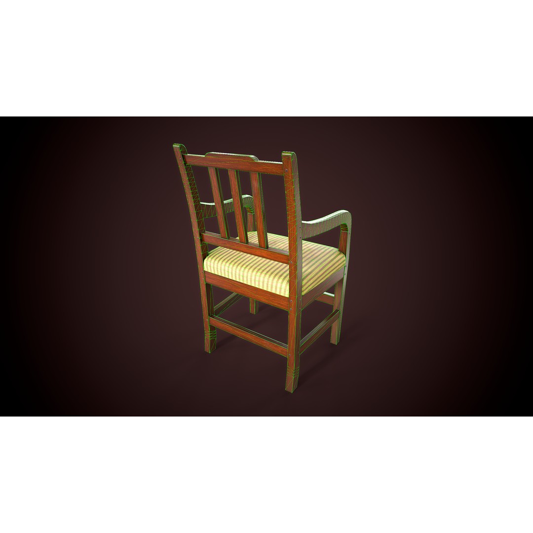 Vintage Wooden Armchair 3D Model – Low Poly Game Asset, FBX, PBR