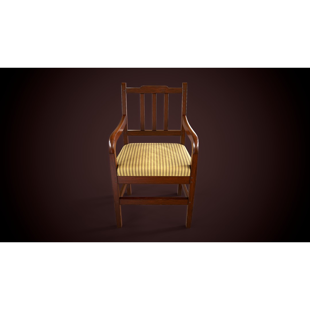 Vintage Wooden Armchair 3D Model – Low Poly Game Asset, FBX, PBR - View 10