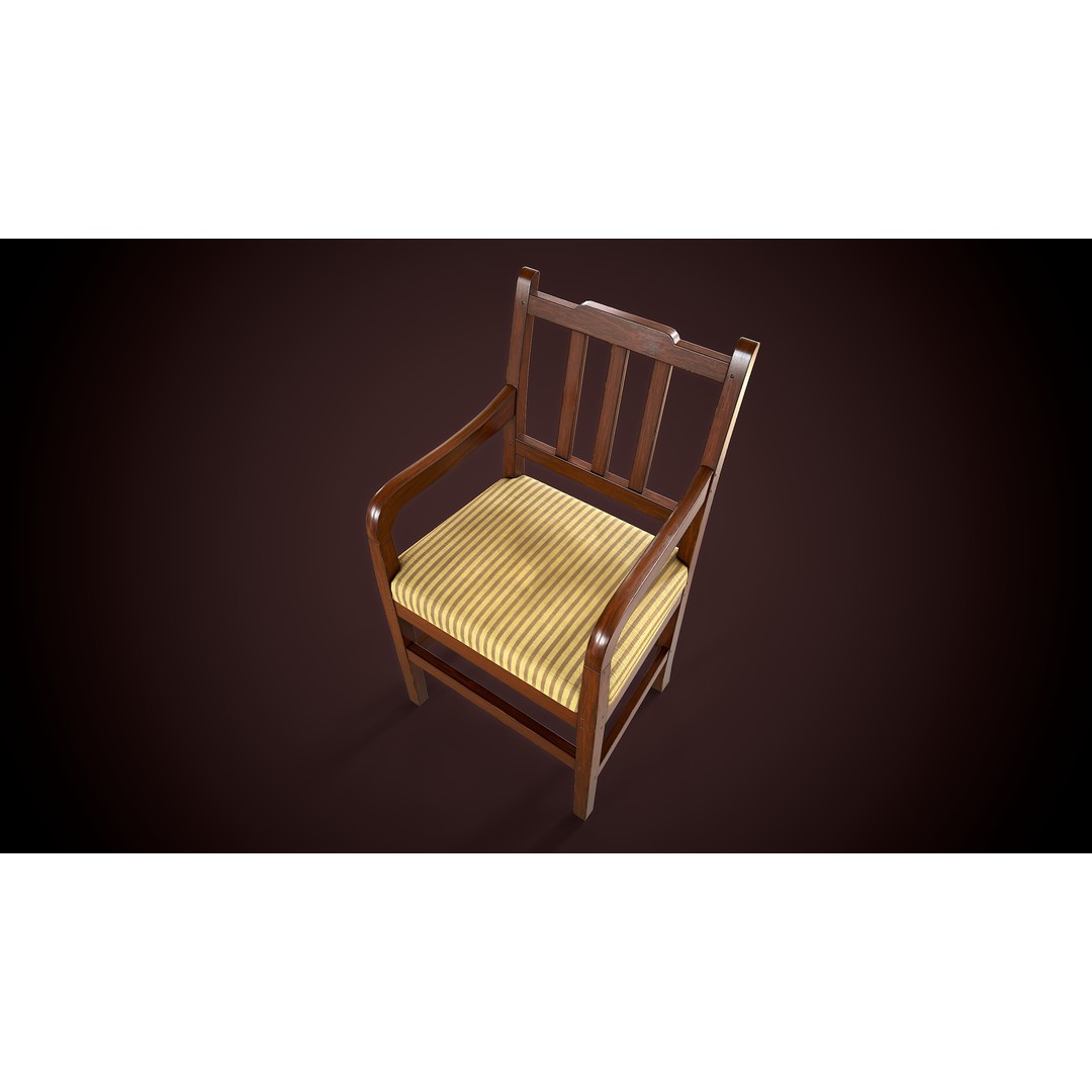 Vintage Wooden Armchair 3D Model – Low Poly Game Asset, FBX, PBR - View 11