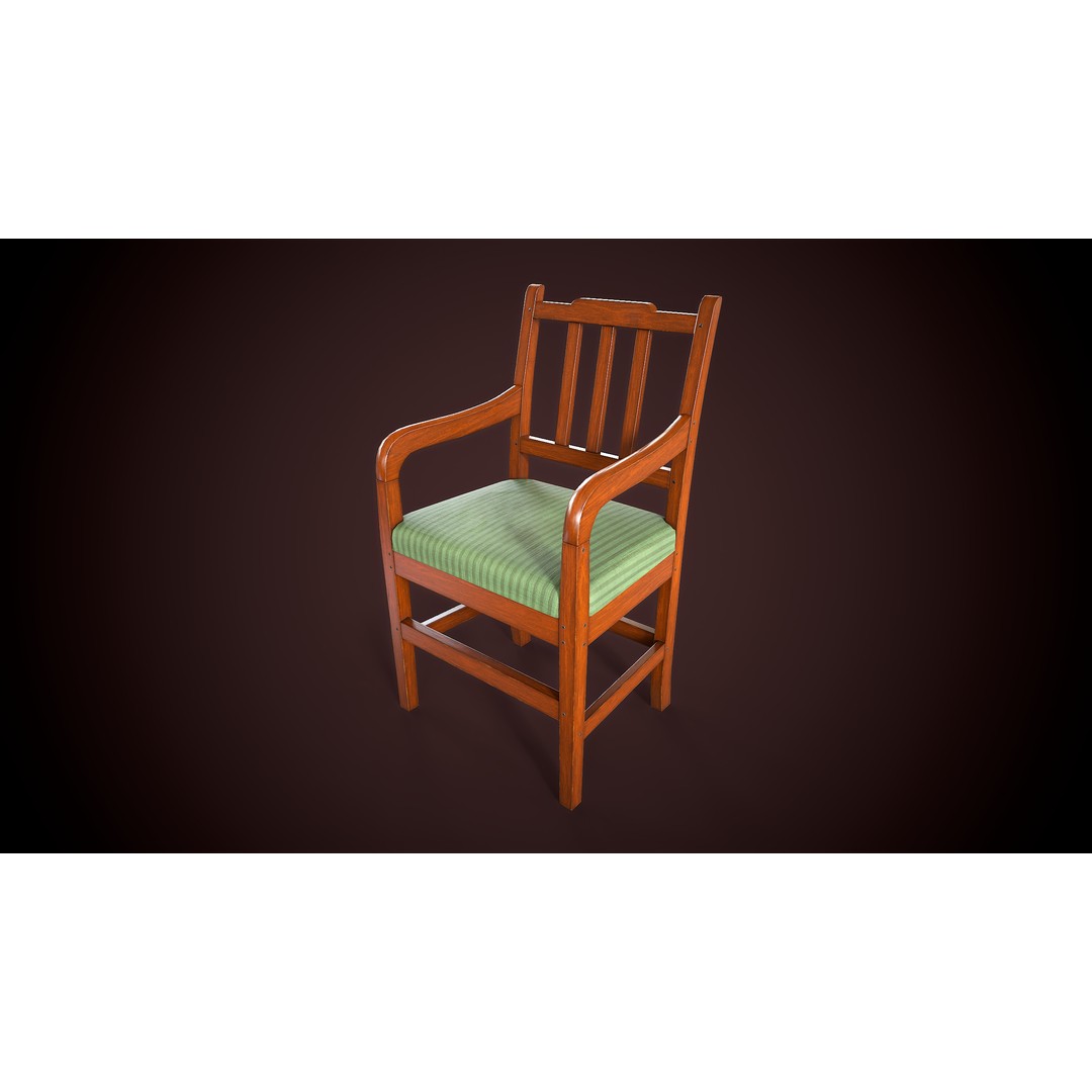 Vintage Wooden Armchair 3D Model – Low Poly Game Asset, FBX, PBR - View 3