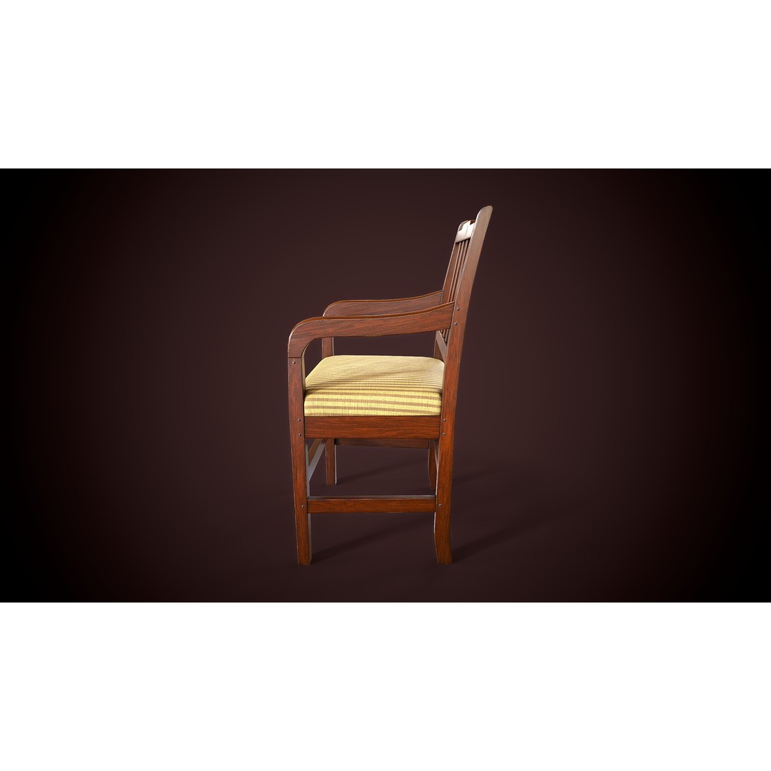 Vintage Wooden Armchair 3D Model – Low Poly Game Asset, FBX, PBR - View 4