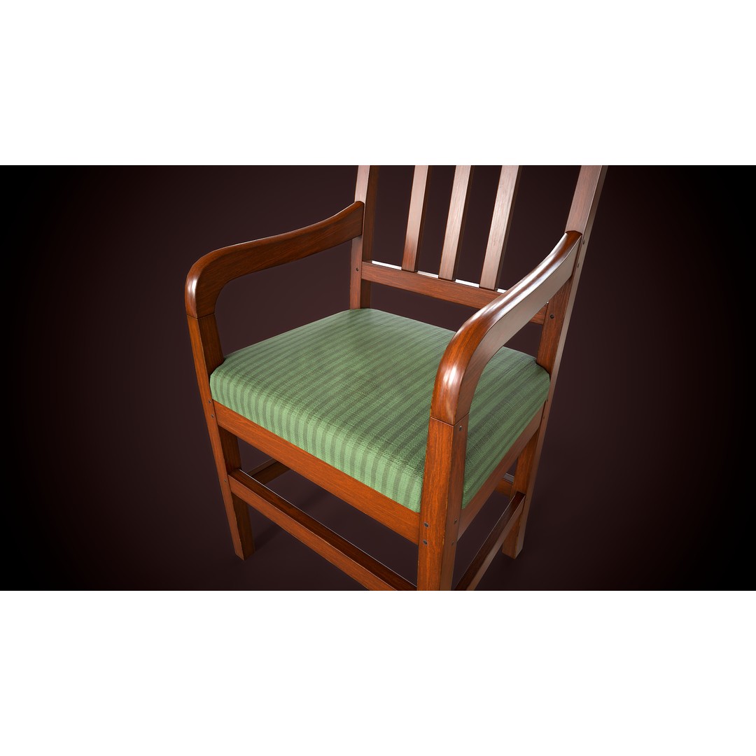 Vintage Wooden Armchair 3D Model – Low Poly Game Asset, FBX, PBR - View 5