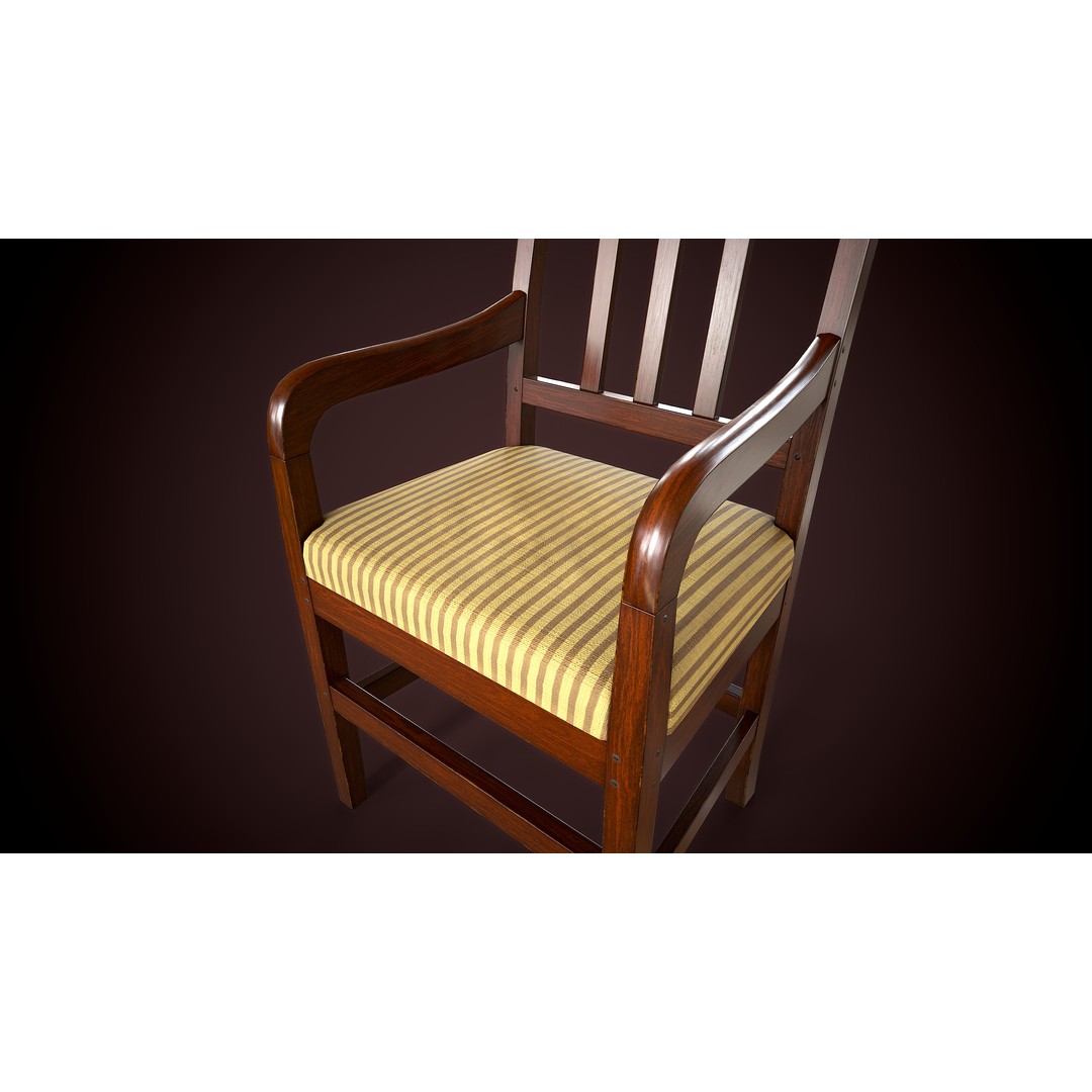 Vintage Wooden Armchair 3D Model – Low Poly Game Asset, FBX, PBR - View 6