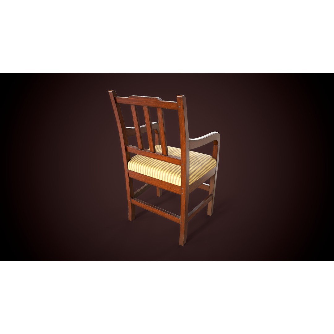 Vintage Wooden Armchair 3D Model – Low Poly Game Asset, FBX, PBR - View 7