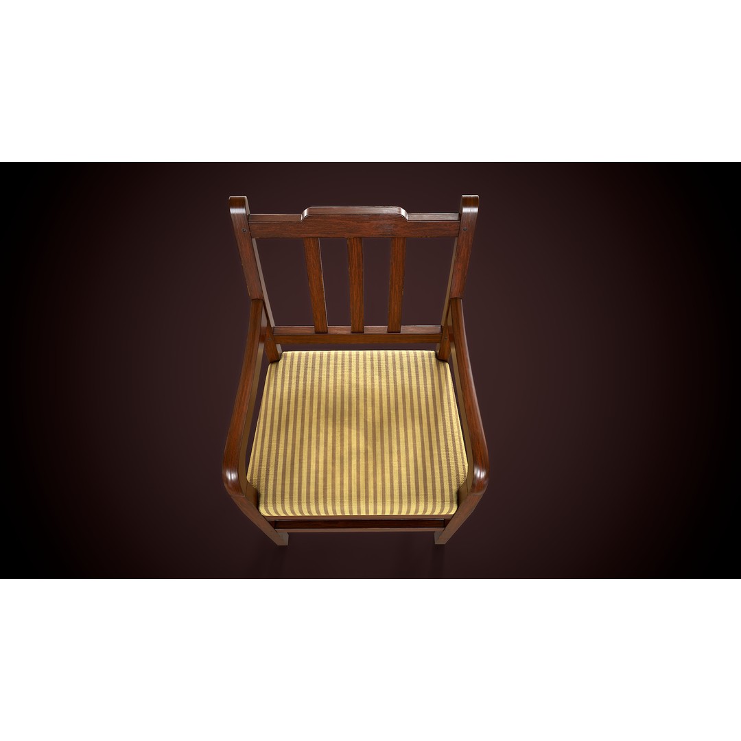 Vintage Wooden Armchair 3D Model – Low Poly Game Asset, FBX, PBR - View 8