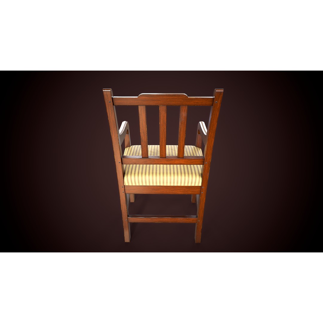 Vintage Wooden Armchair 3D Model – Low Poly Game Asset, FBX, PBR - View 9