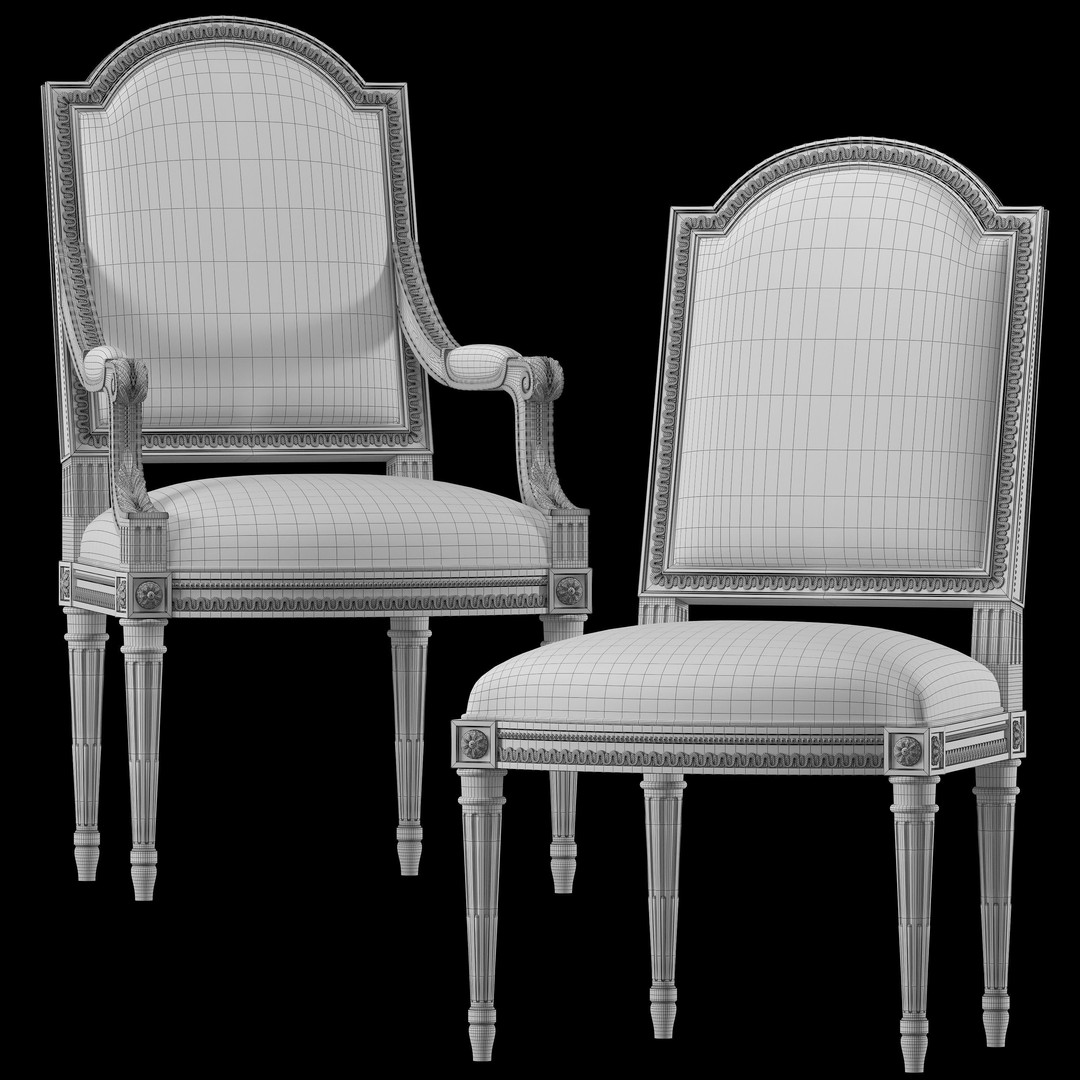 Ebanista Colette Chairs 3D Model – Classic Furniture Set, FBX - View 4