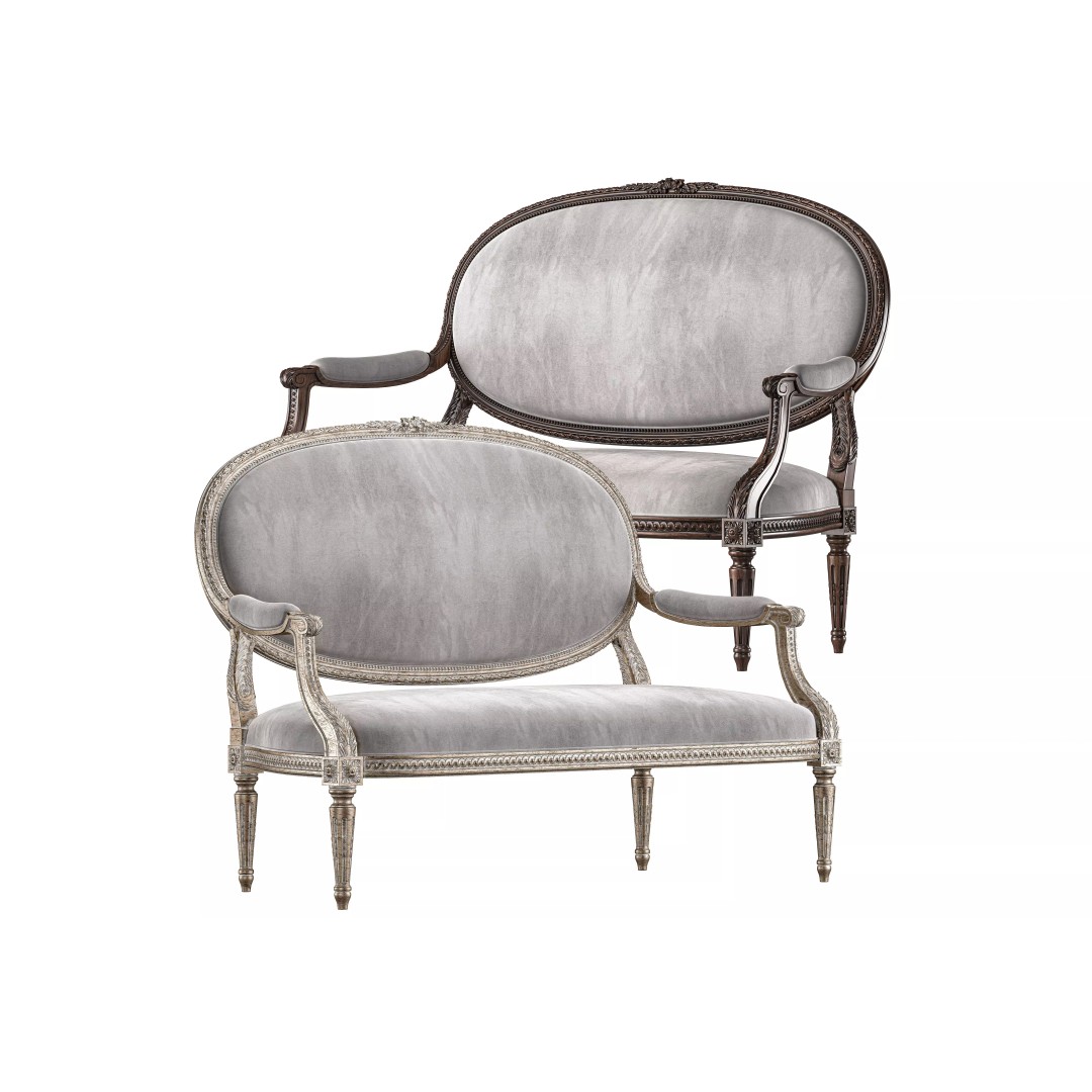 Chairish Louis Sofa 3D Model – Classical Rococo Furniture, FBX - View 2