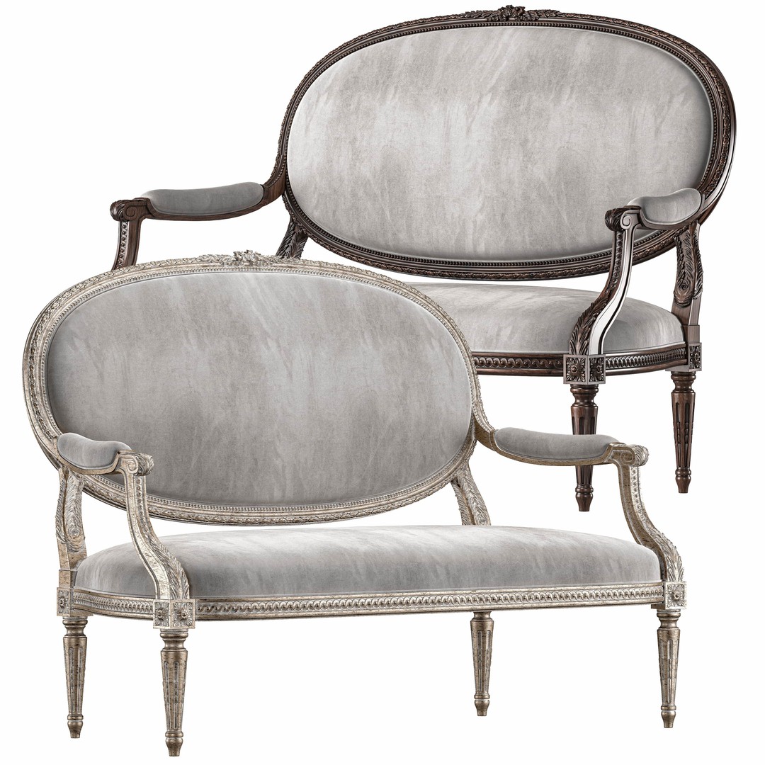 Chairish Louis Sofa 3D Model – Classical Rococo Furniture, FBX - View 3