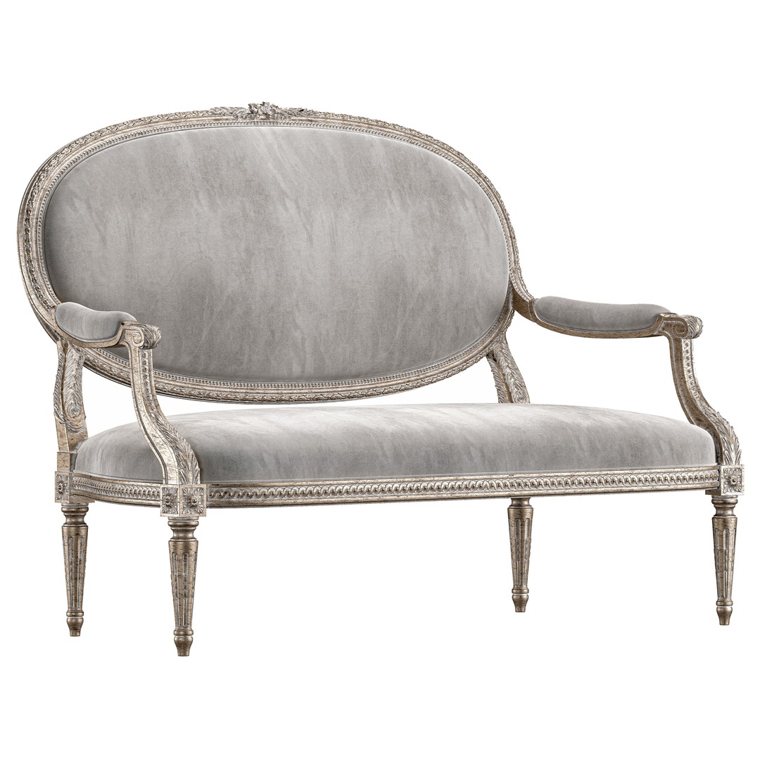 Chairish Louis Sofa 3D Model – Classical Rococo Furniture, FBX - View 4