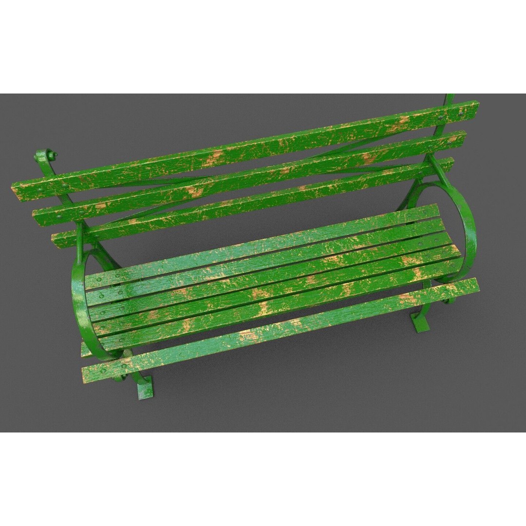 Old Street Bench 3D Model – Low Poly Outdoor Furniture, FBX, OBJ