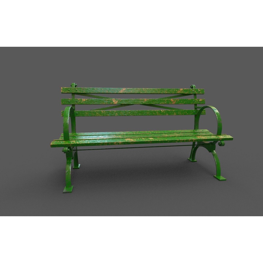 Old Street Bench 3D Model – Low Poly Outdoor Furniture, FBX, OBJ - View 3