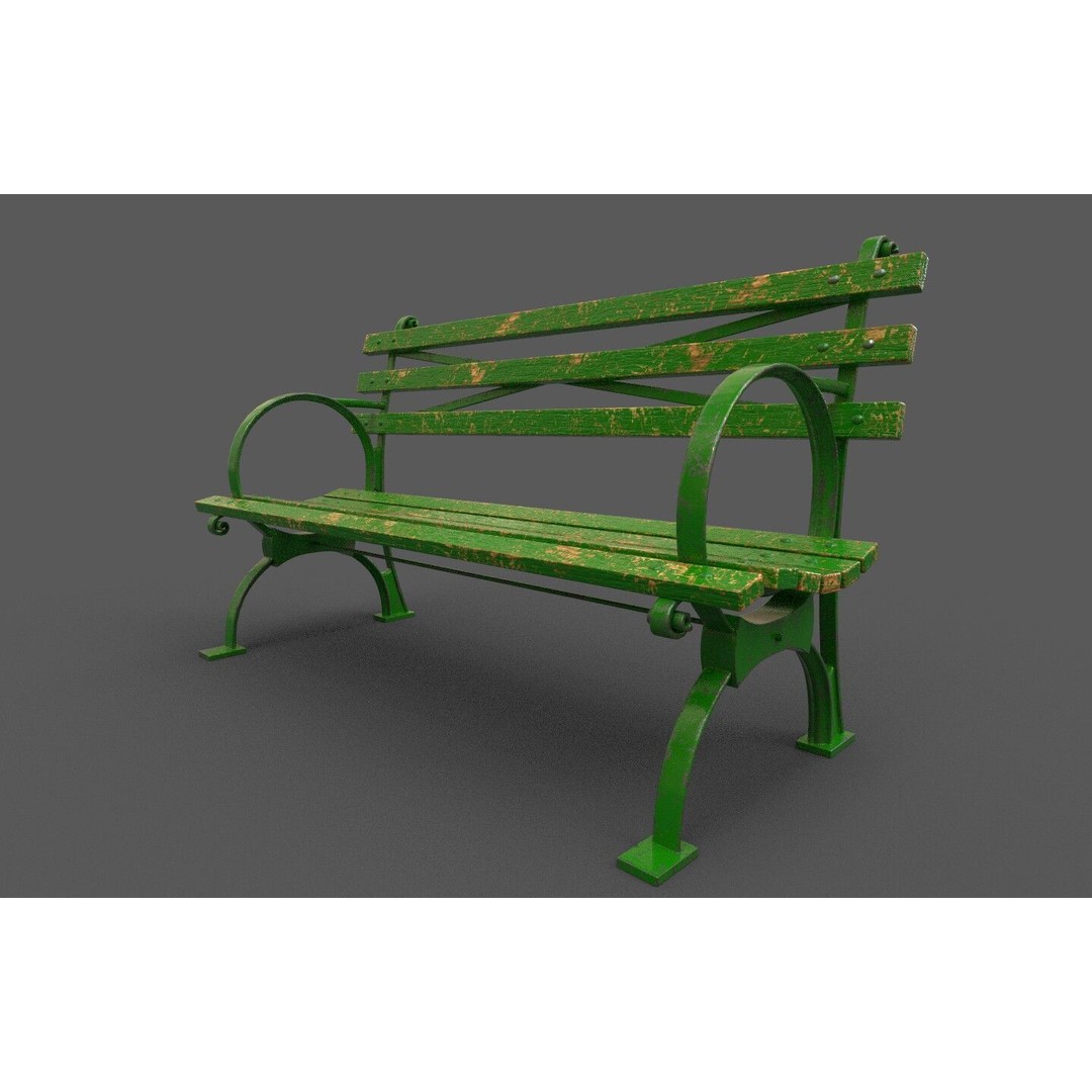 Old Street Bench 3D Model – Low Poly Outdoor Furniture, FBX, OBJ - View 4