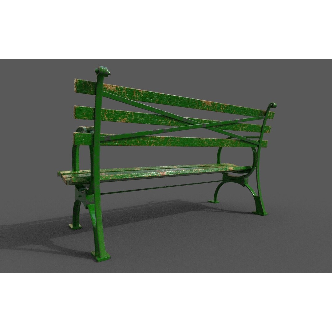 Old Street Bench 3D Model – Low Poly Outdoor Furniture, FBX, OBJ - View 5