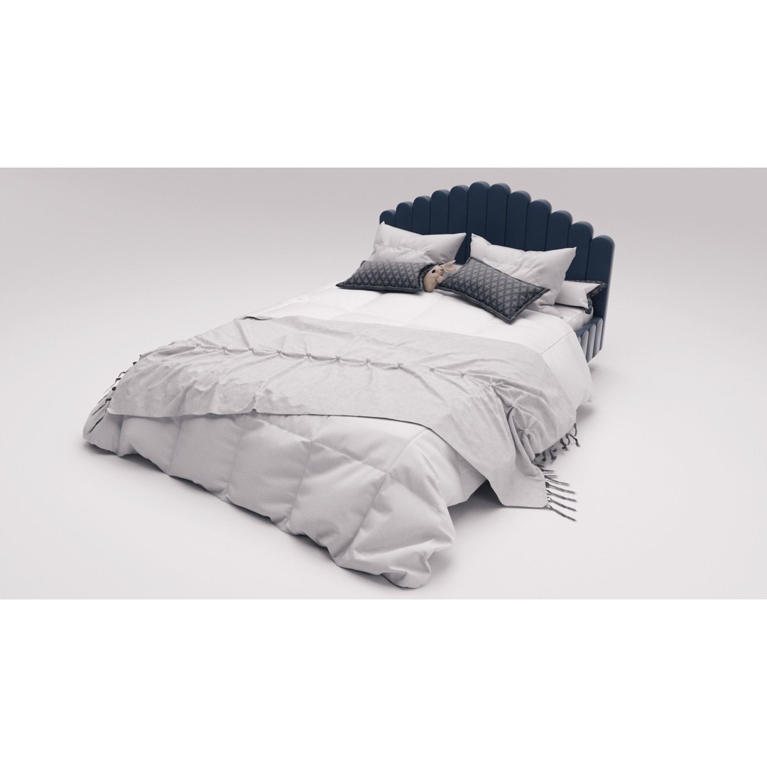 Double Bed 3D Model – Scandinavian Bedroom Furniture, FBX, OBJ - View 3