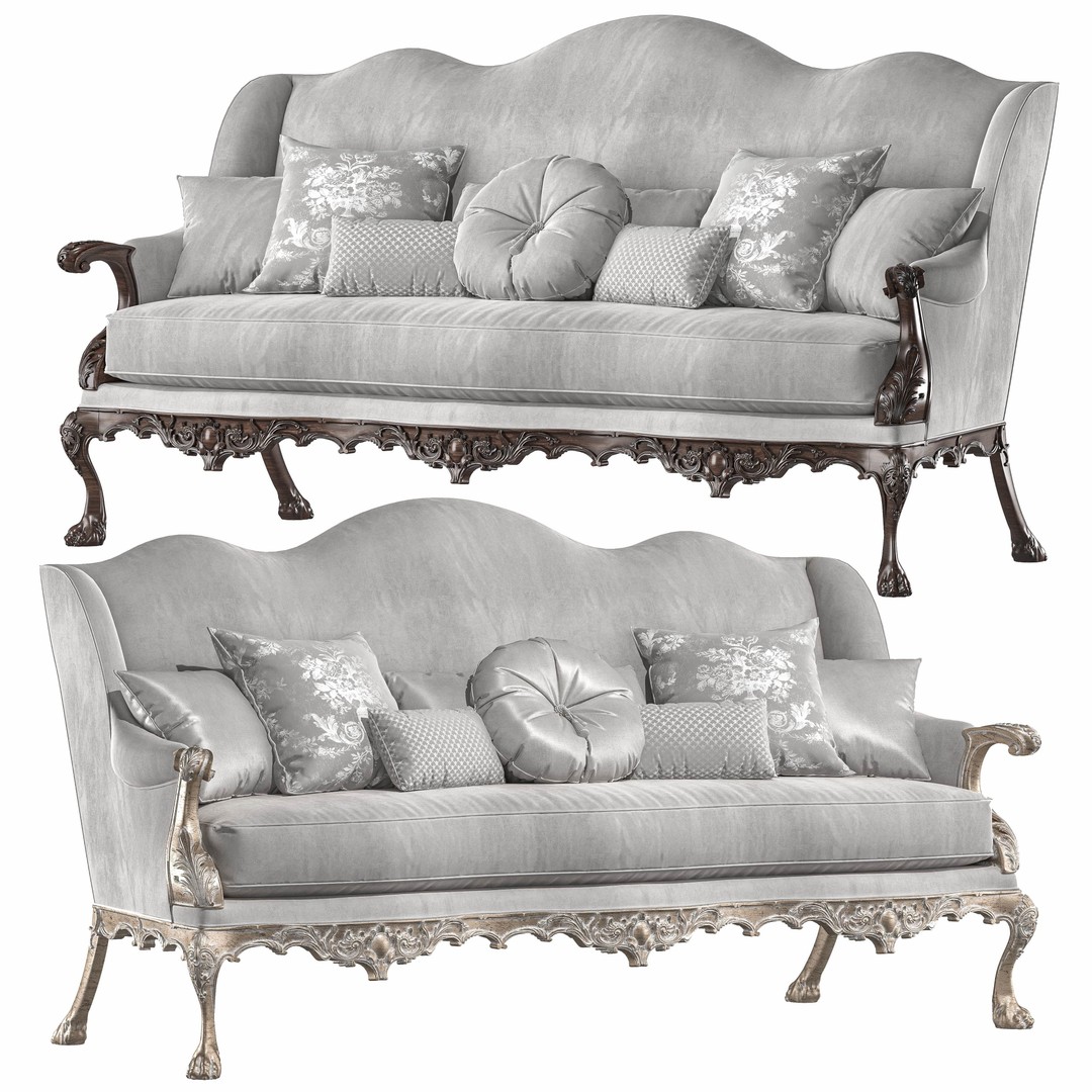 Benjamin Randolph French Sofa 3D Model – Classic Rococo Design, FBX - View 3