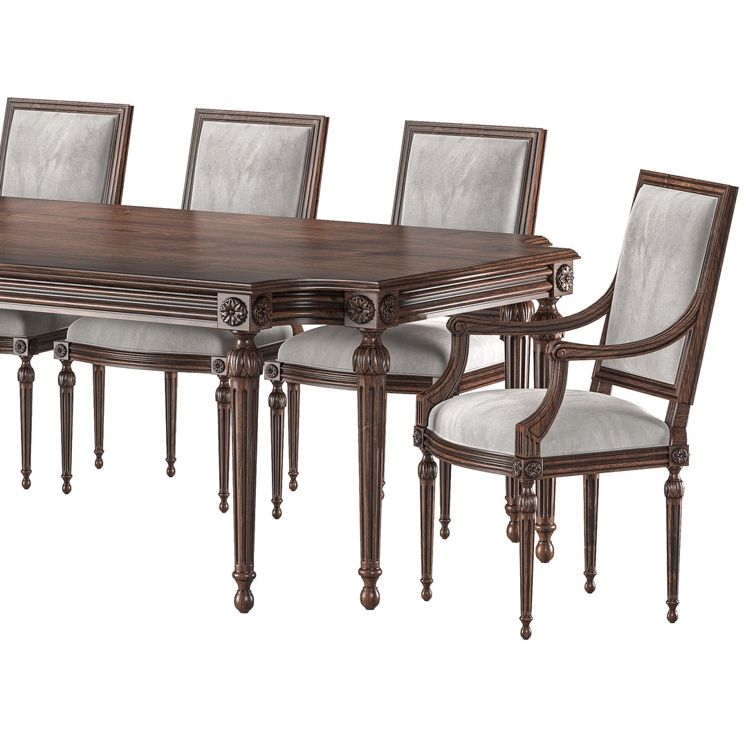 Ebanista Baladin Table and Chair 3D Model – Classical Furniture Asset, FBX - View 5