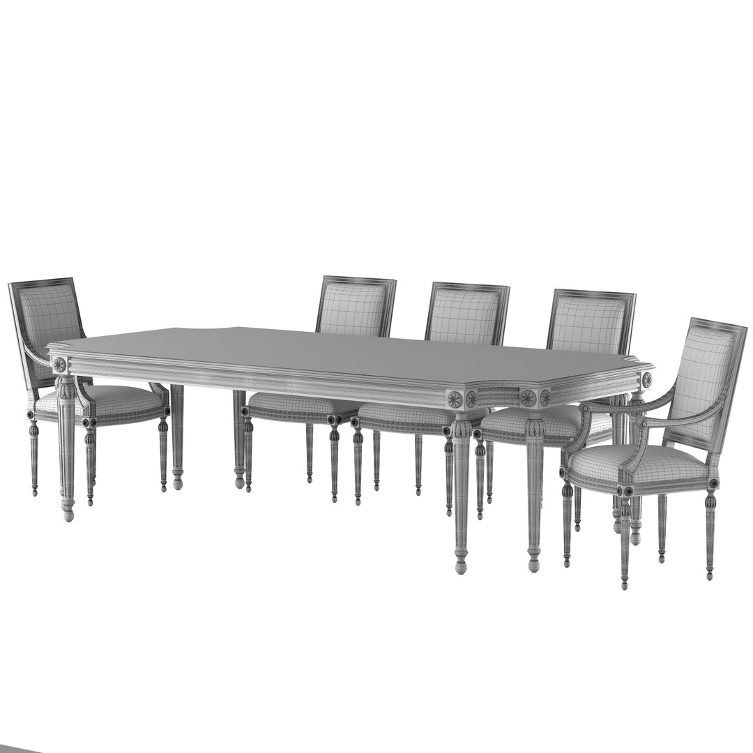Ebanista Baladin Table and Chair 3D Model – Classical Furniture Asset, FBX - View 6