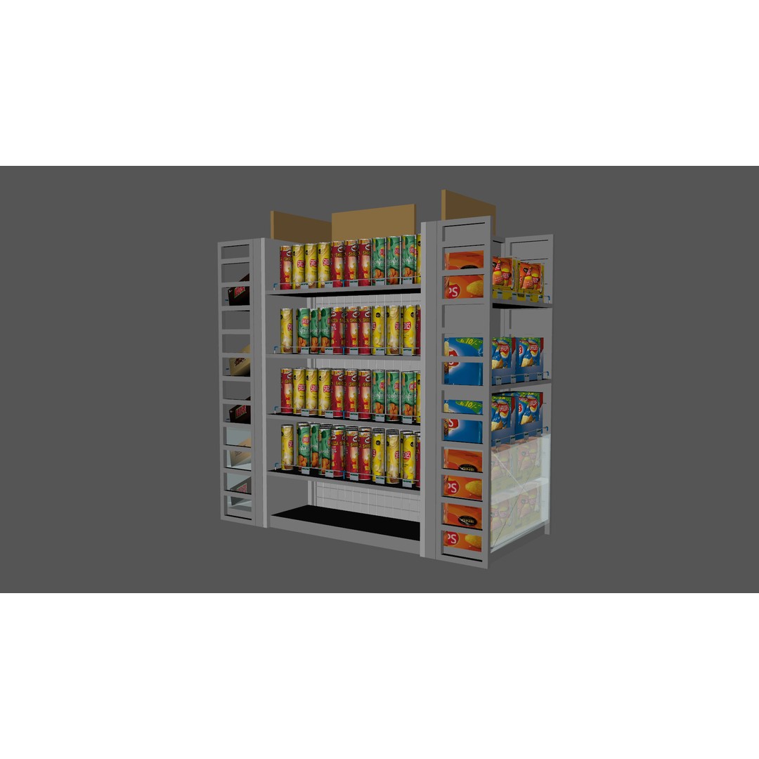 Supermarket Shelves 3D Model – Low Poly PBR Game Asset, OBJ, FBX