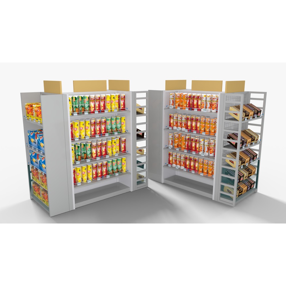 Supermarket Shelves 3D Model – Low Poly PBR Game Asset, OBJ, FBX - View 3