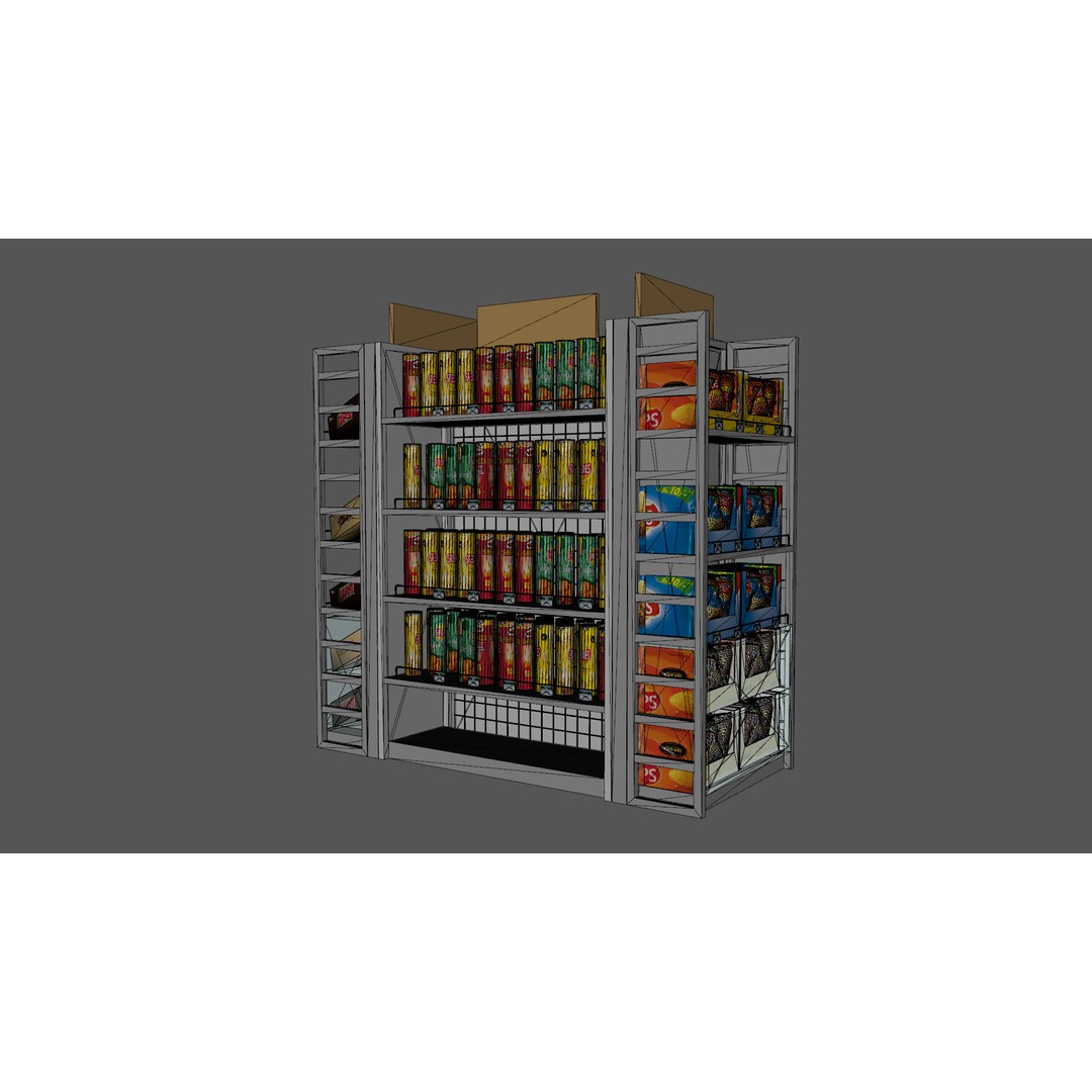 Supermarket Shelves 3D Model – Low Poly PBR Game Asset, OBJ, FBX - View 9