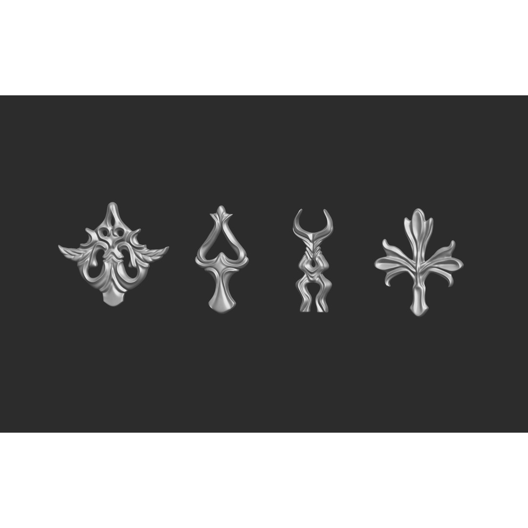 Baroque Floral Ornament Decals 3D Model – Mid Poly IMM Brush Set, OBJ - View 10