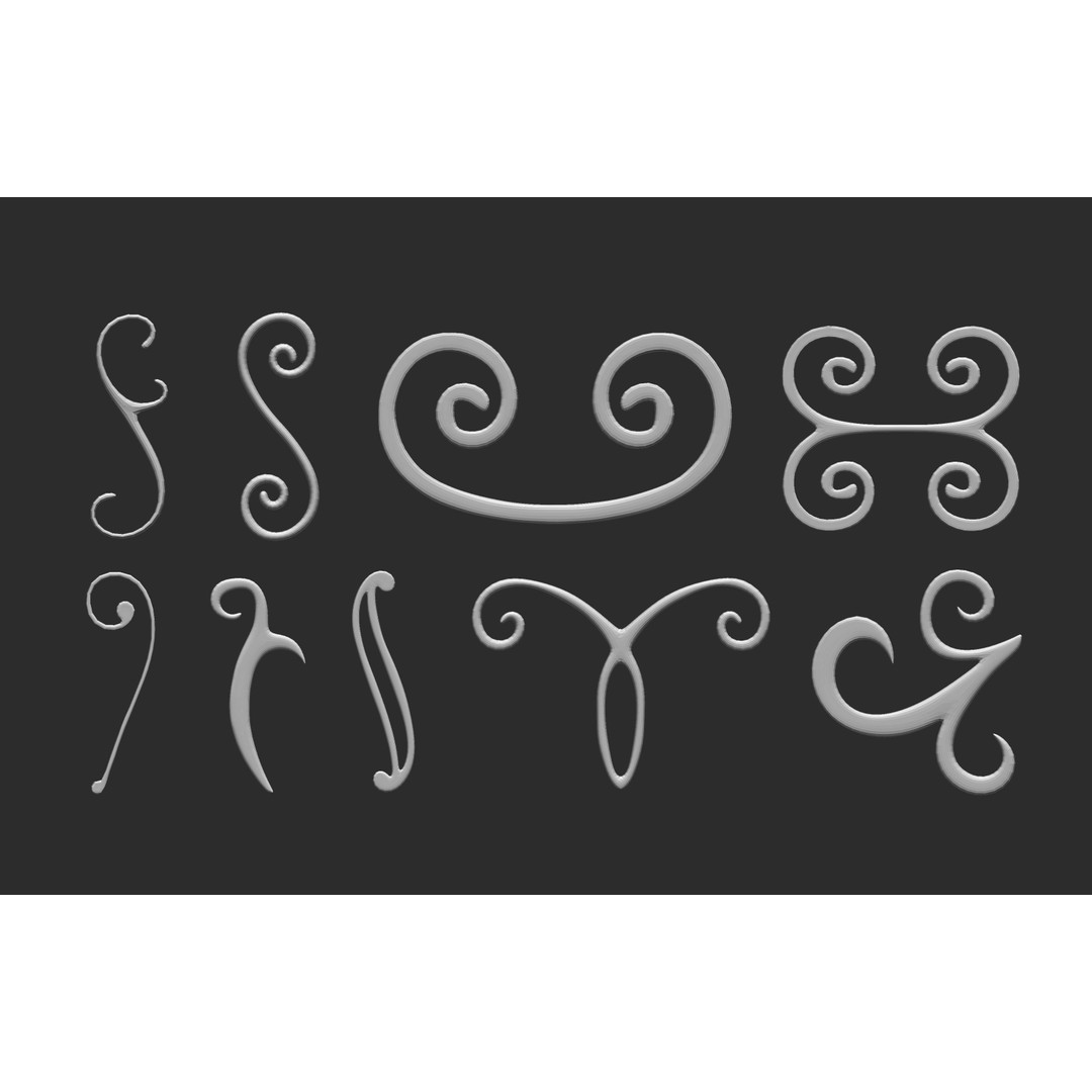 Baroque Floral Ornament Decals 3D Model – Mid Poly IMM Brush Set, OBJ - View 11