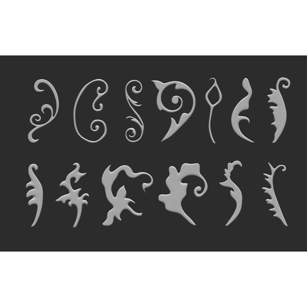 Baroque Floral Ornament Decals 3D Model – Mid Poly IMM Brush Set, OBJ - View 12