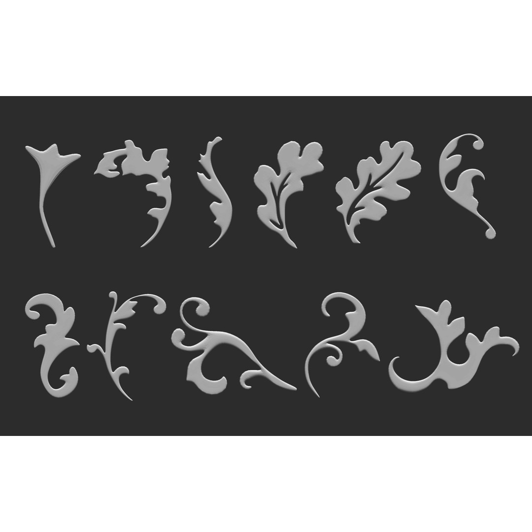 Baroque Floral Ornament Decals 3D Model – Mid Poly IMM Brush Set, OBJ - View 13
