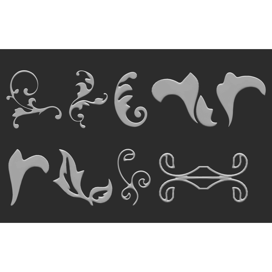 Baroque Floral Ornament Decals 3D Model – Mid Poly IMM Brush Set, OBJ - View 14