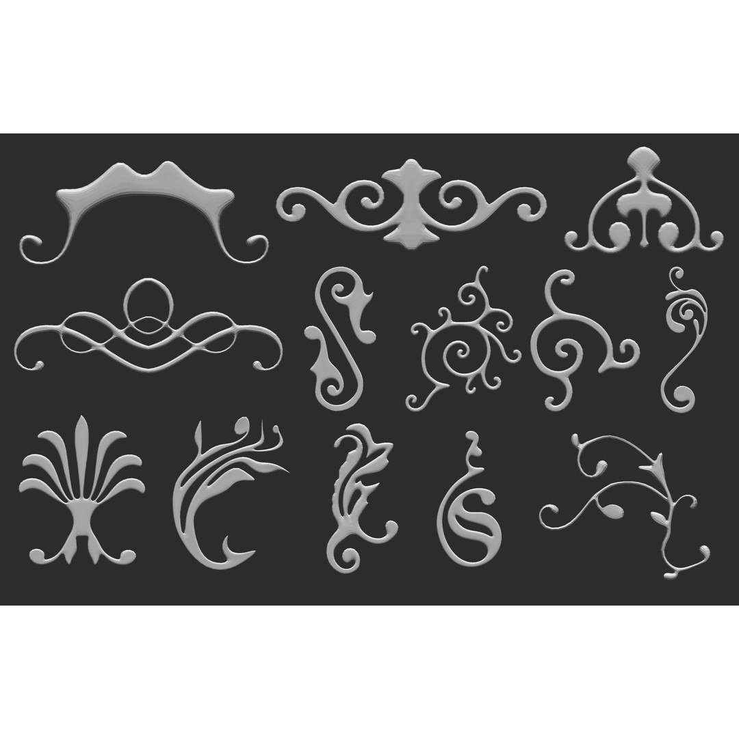 Baroque Floral Ornament Decals 3D Model – Mid Poly IMM Brush Set, OBJ - View 15