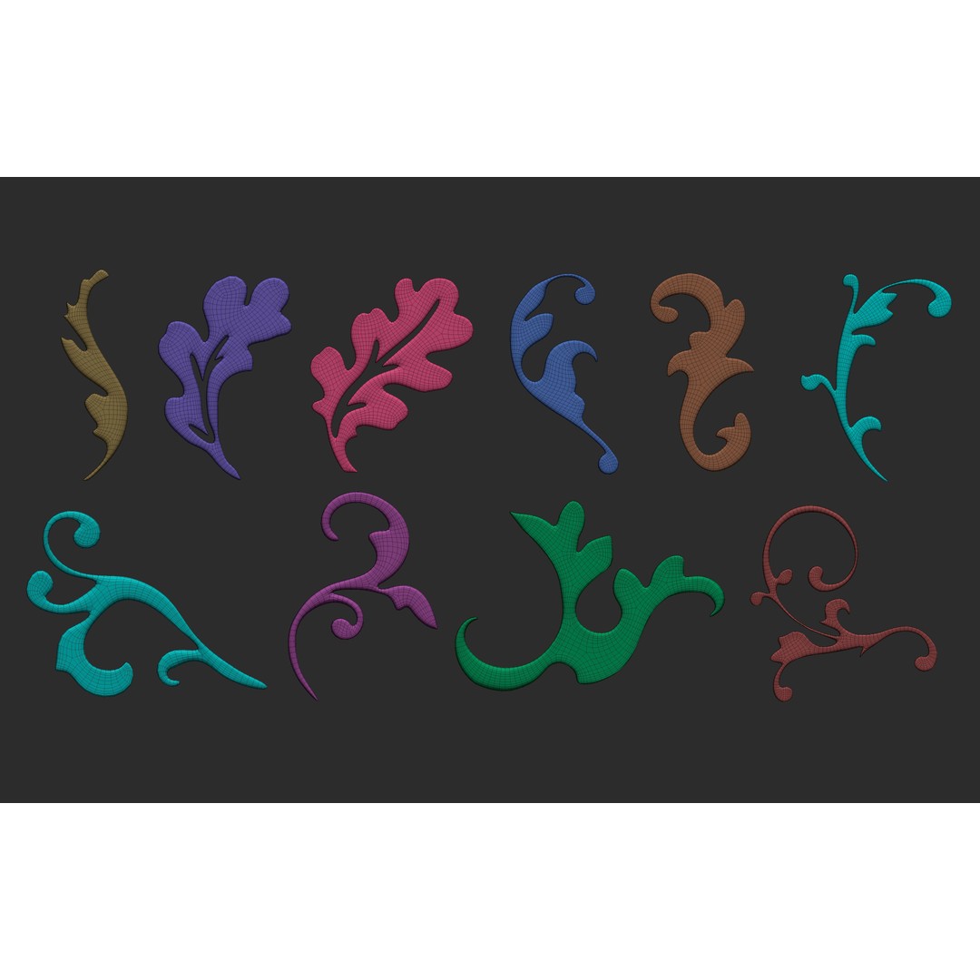 Baroque Floral Ornament Decals 3D Model – Mid Poly IMM Brush Set, OBJ - View 19