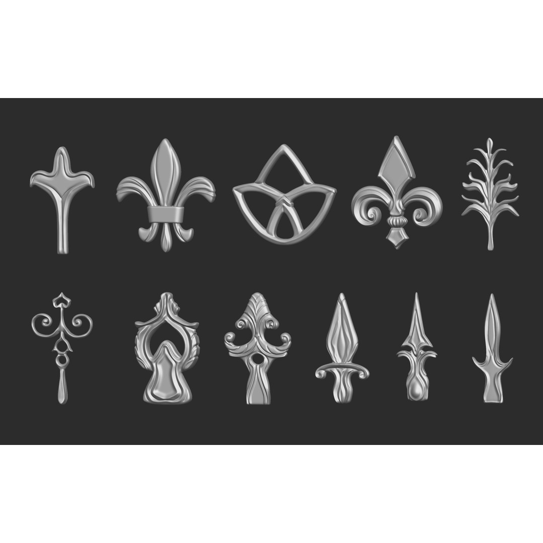 Baroque Floral Ornament Decals 3D Model – Mid Poly IMM Brush Set, OBJ - View 8