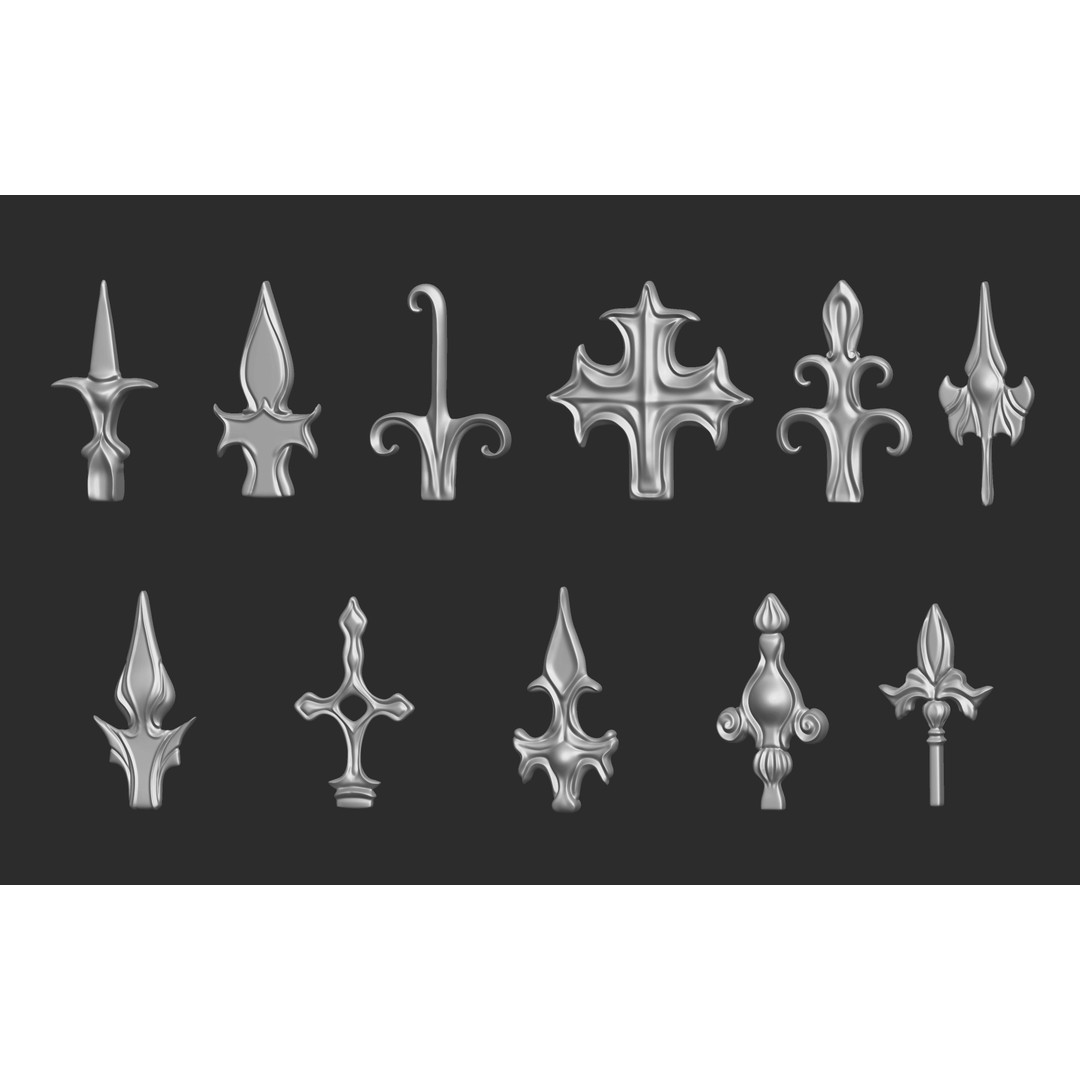 Baroque Floral Ornament Decals 3D Model – Mid Poly IMM Brush Set, OBJ - View 9