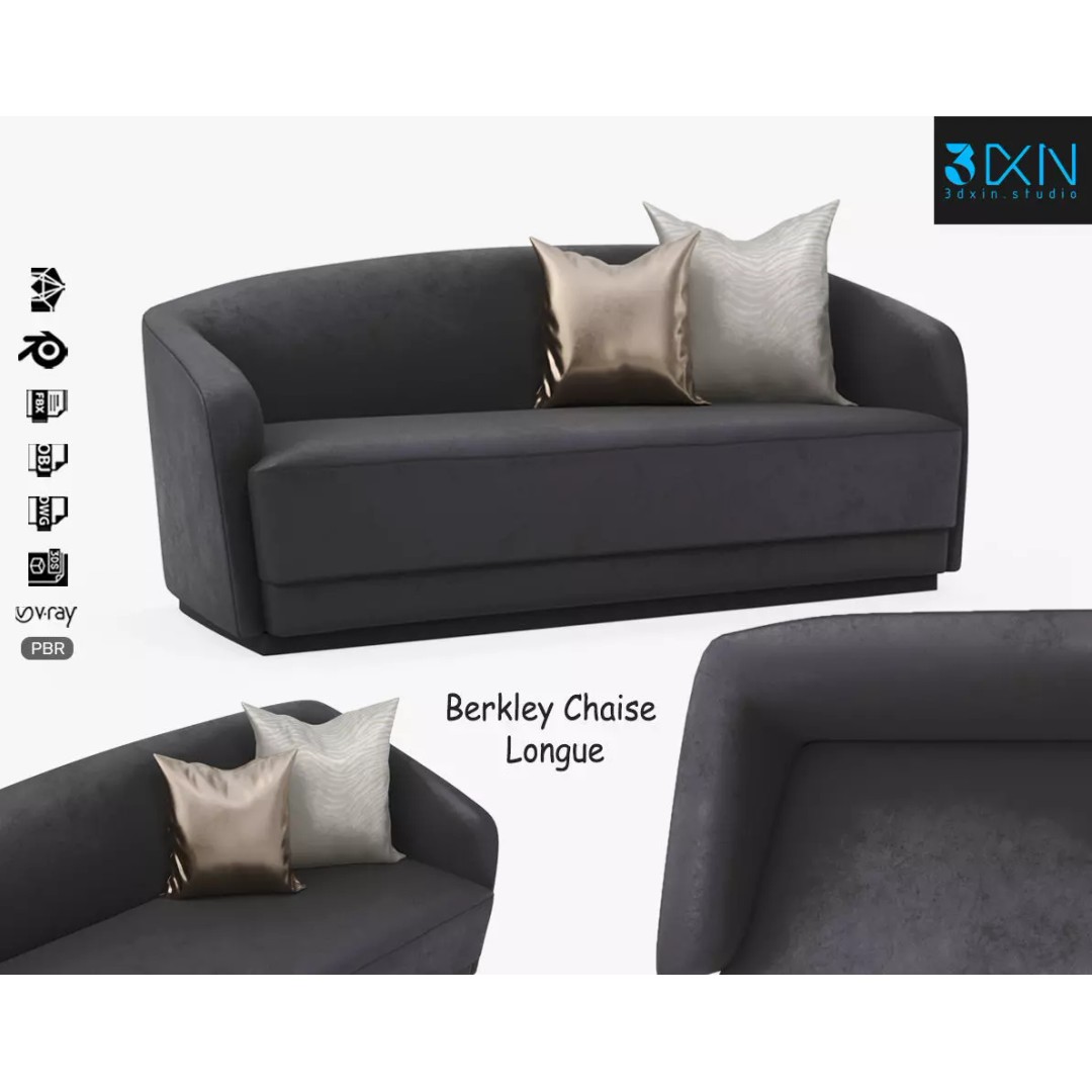 Berkley Chaise Longue 3D Model – High Poly, PBR Textured, FBX, OBJ - View 2