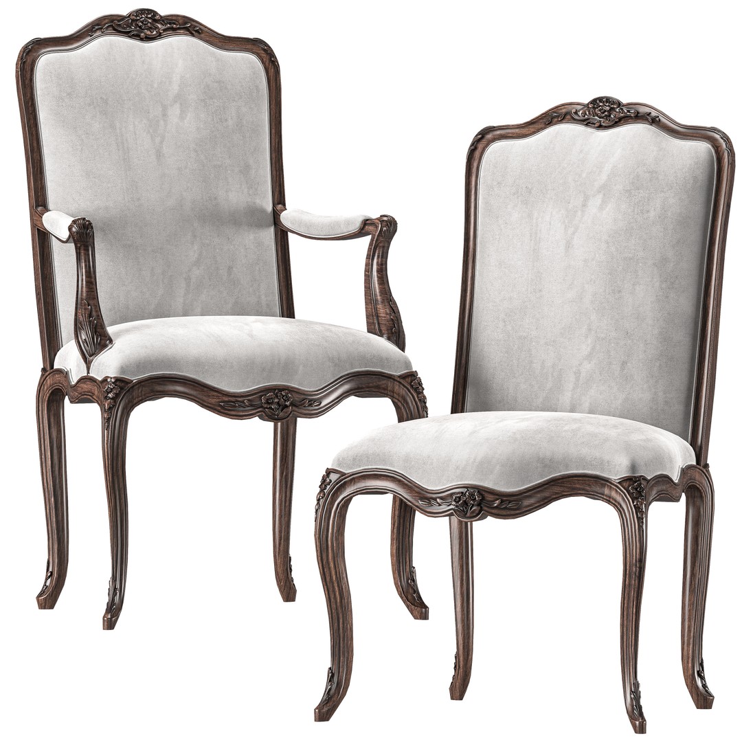 Antique Louis Chair 3D Model – High Poly PBR Game Asset, FBX - View 3