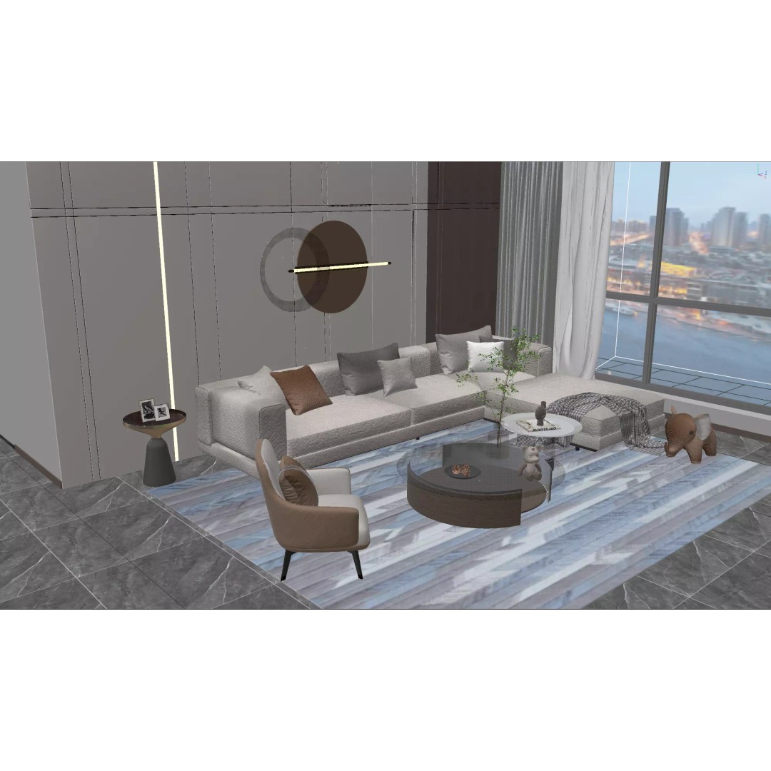 Modern Minimalist Living Room 3D Model – High-Quality Interior Scene, C4D