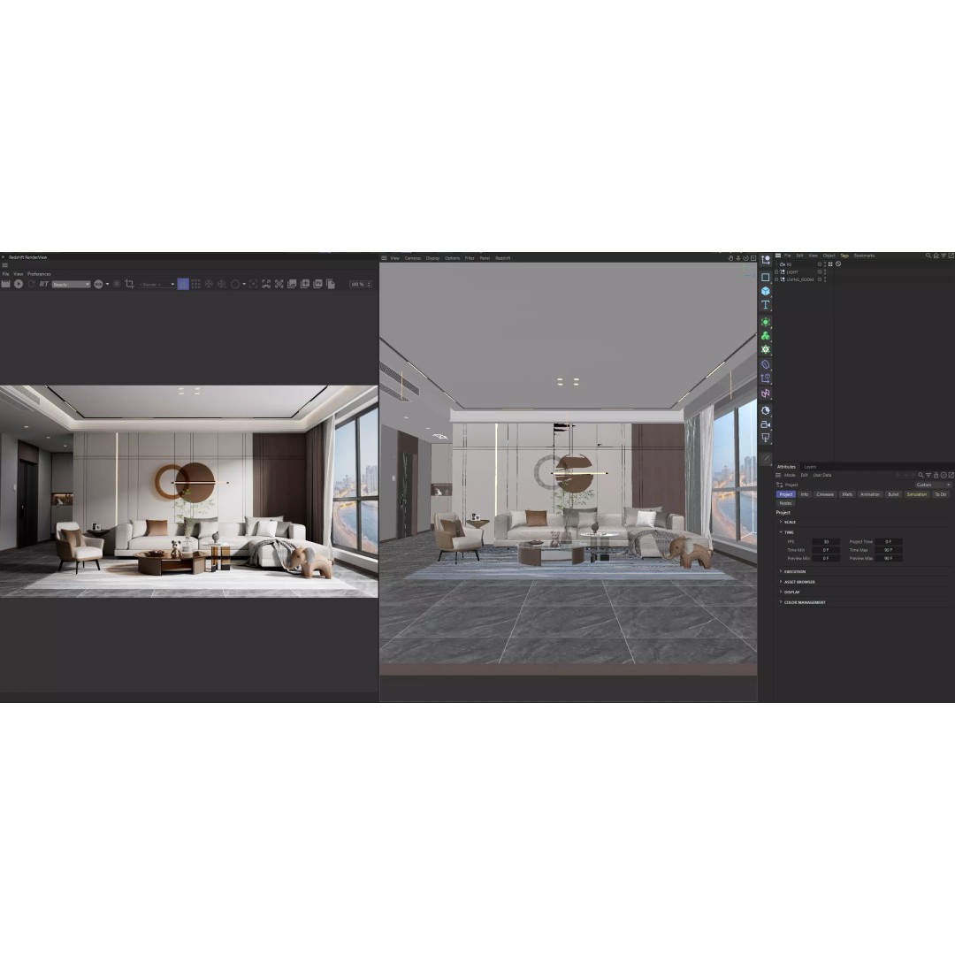 Modern Minimalist Living Room 3D Model – High-Quality Interior Scene, C4D - View 3