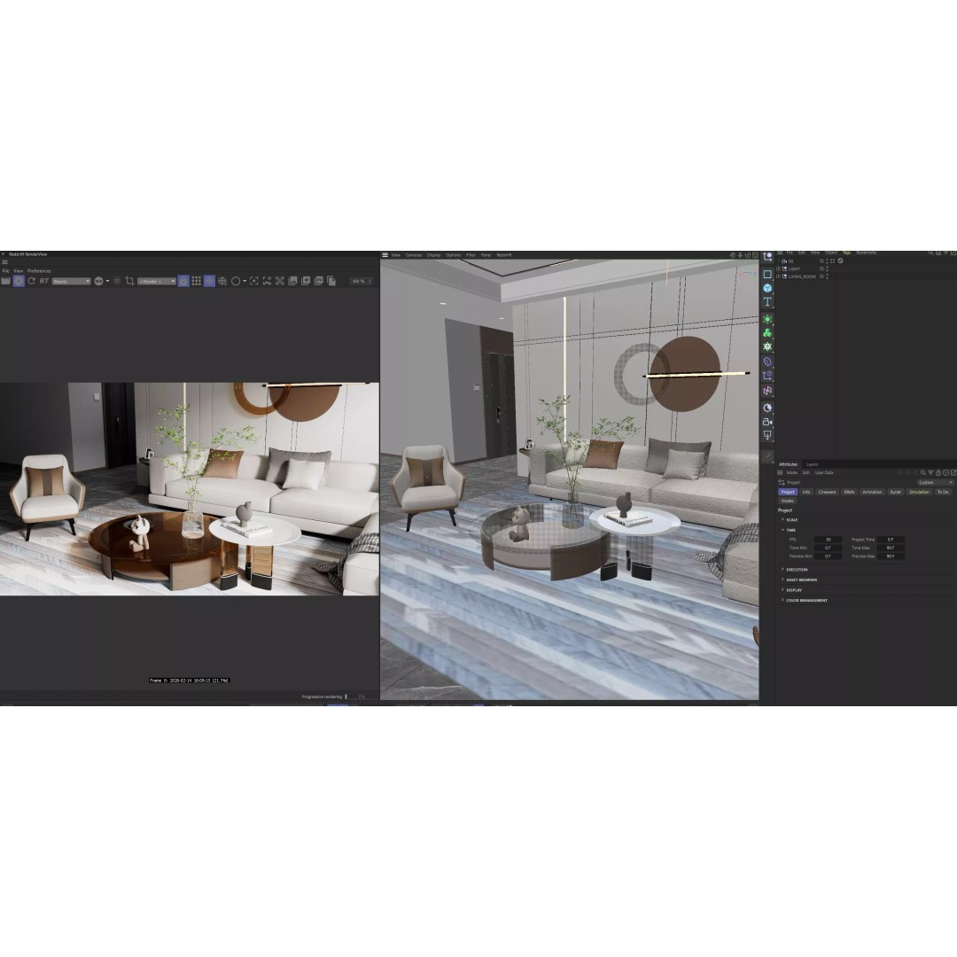 Modern Minimalist Living Room 3D Model – High-Quality Interior Scene, C4D - View 4