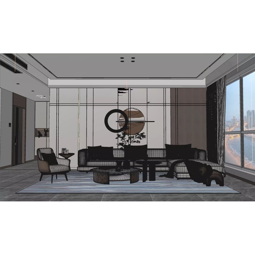 Modern Minimalist Living Room 3D Model – High-Quality Interior Scene, C4D - View 6