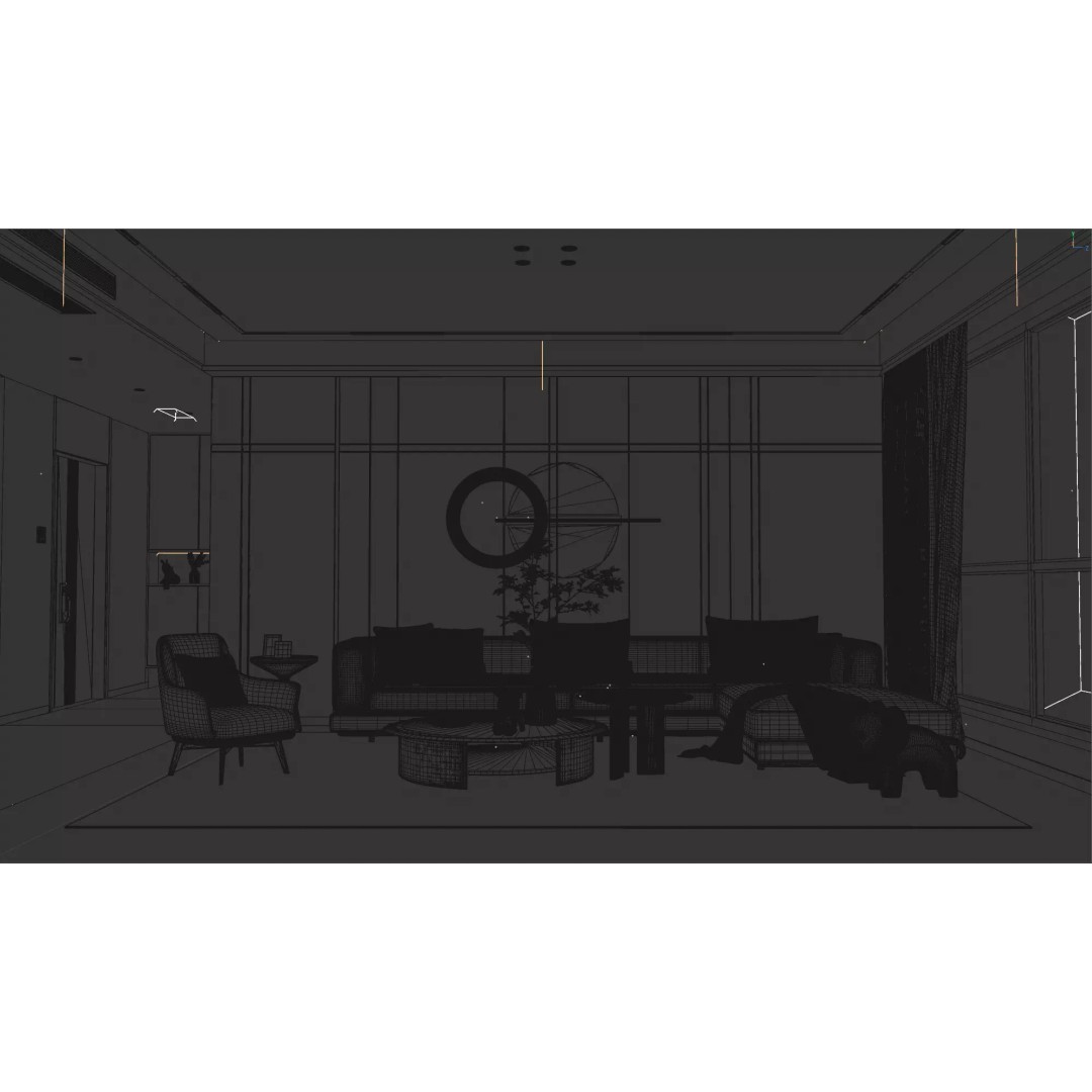 Modern Minimalist Living Room 3D Model – High-Quality Interior Scene, C4D - View 7