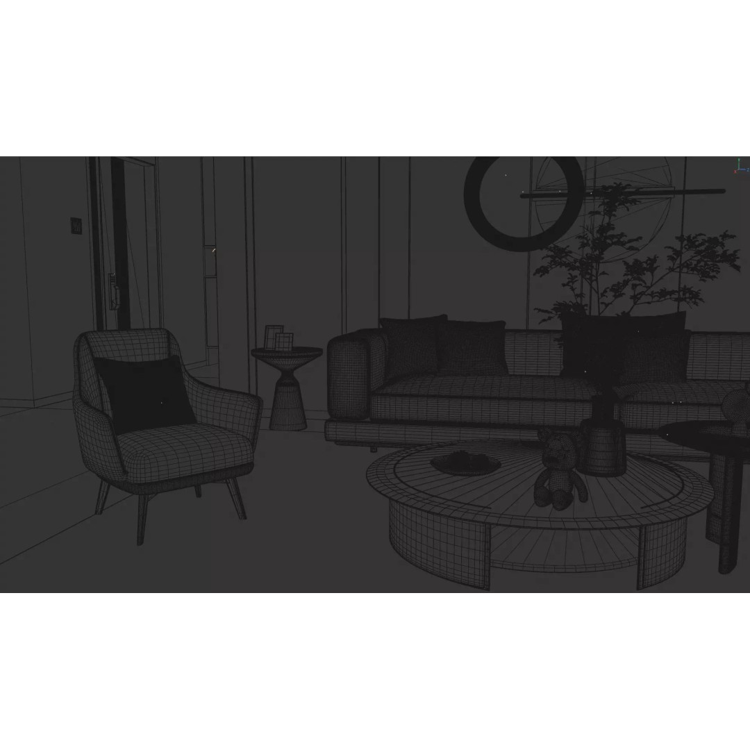 Modern Minimalist Living Room 3D Model – High-Quality Interior Scene, C4D - View 8
