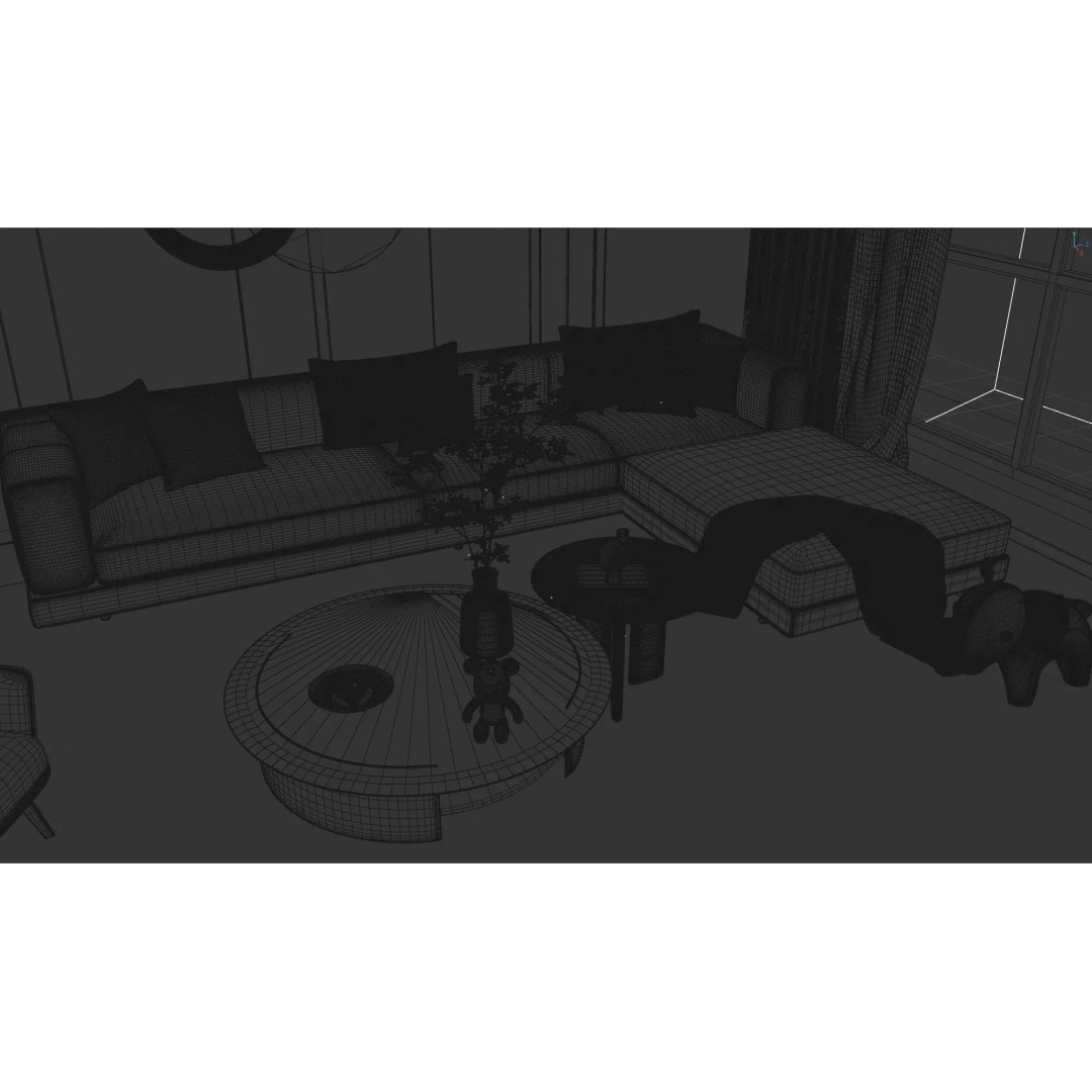 Modern Minimalist Living Room 3D Model – High-Quality Interior Scene, C4D - View 9
