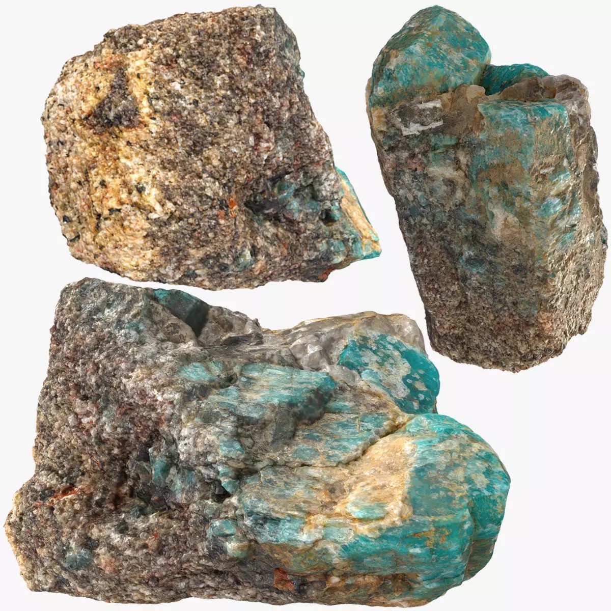 Amazonite in Rock - Low-Poly Game-Ready 3D Model - View 3